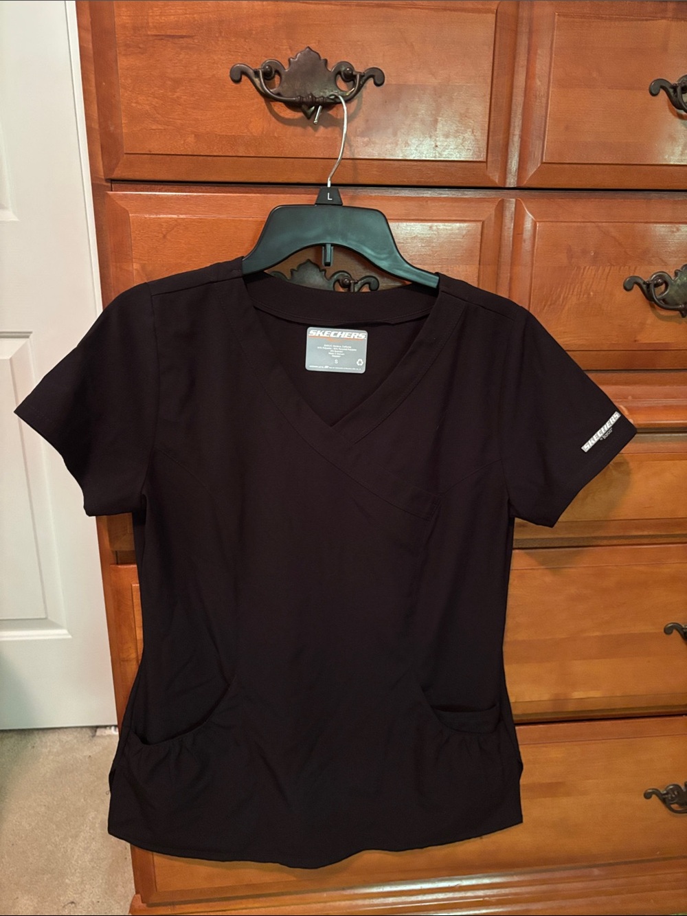 Skechers Black V-Neck Short Sleeve Scrub Top